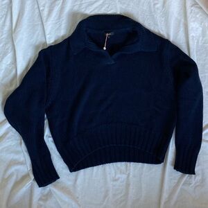 Quince Navy Cropped Sweater